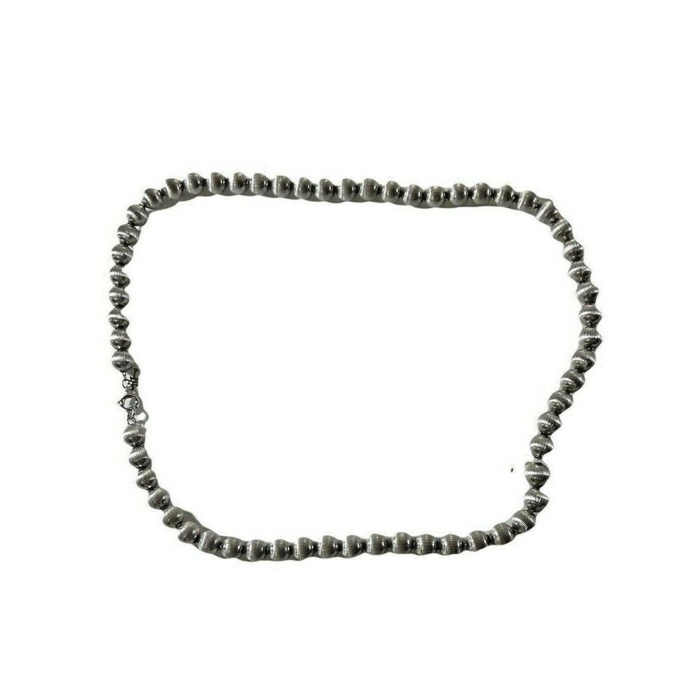 Vintage Crown Trifari Textured Silver Bead Necklace 21 inch